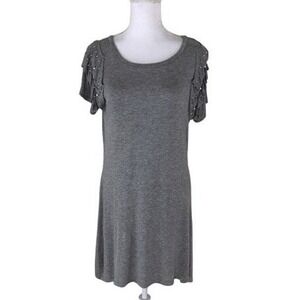 Alya Francesca's Grey Short Sleeve T-Shirt Dress Pearl Ruffle‎ Detail Size Small